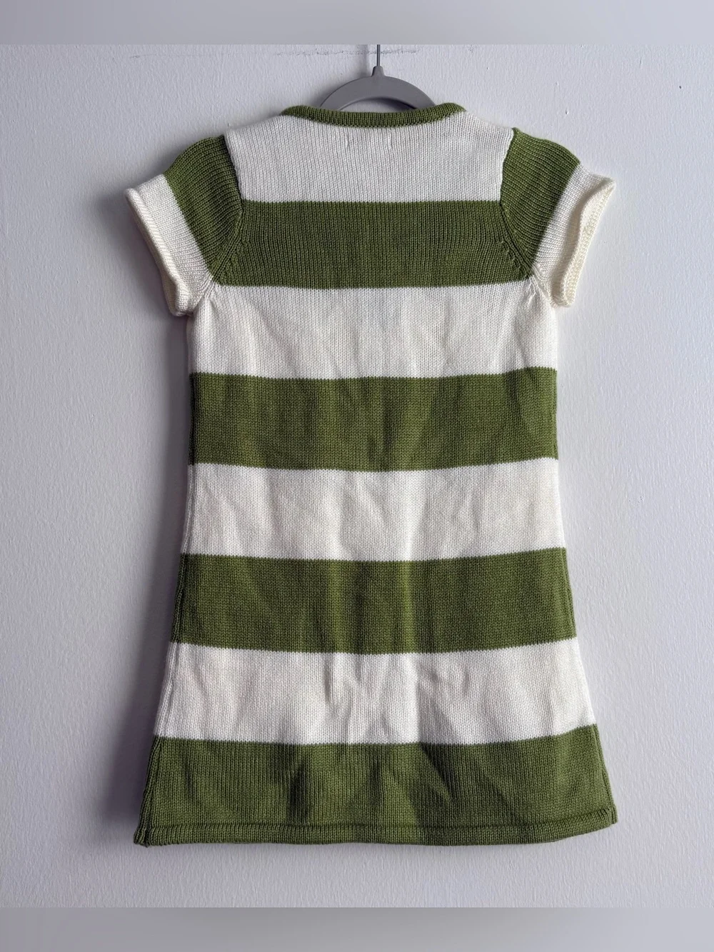 Greendog Green/White Striped Knit Sweater Dress Girls 6X Heart Pockets